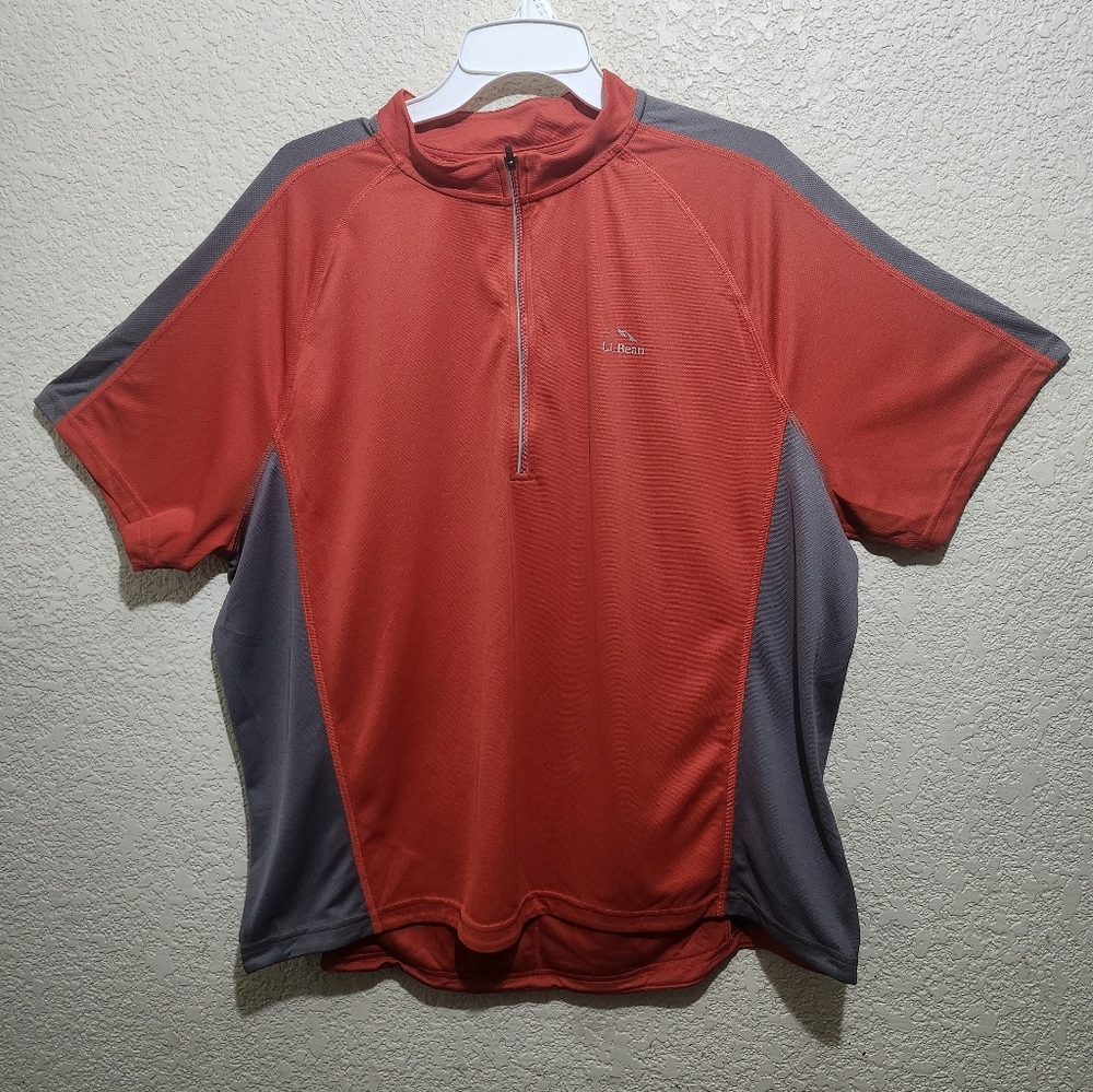 L.L Bean Burnt Orange & Grey Three Pocket Cycling Jersey